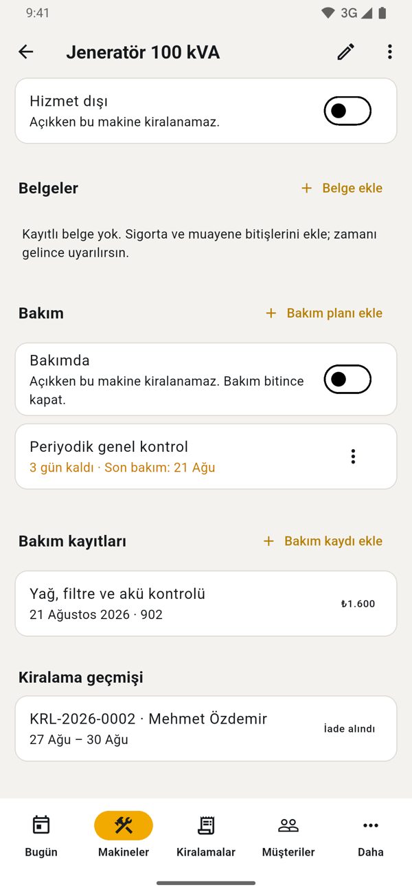PALETRA · Bakım planı