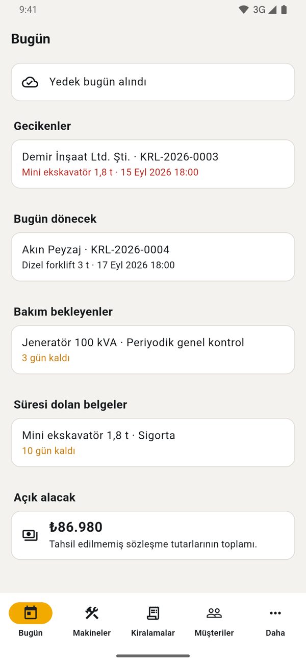 PALETRA · Bugün ekranı