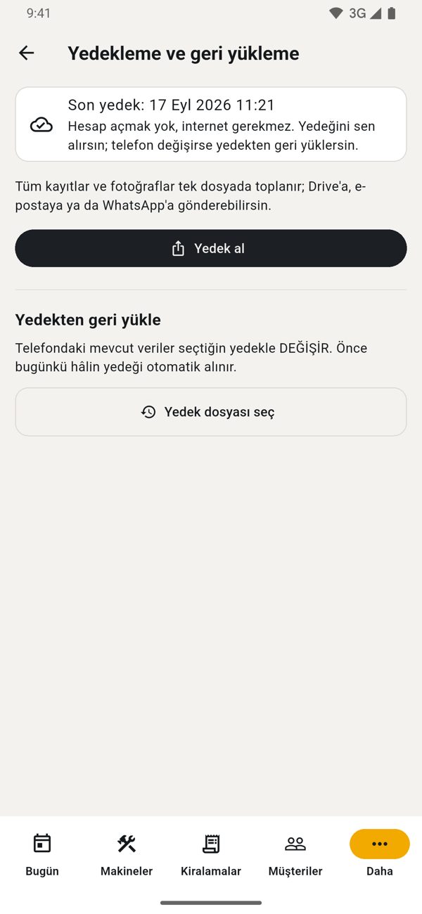 PALETRA · Yedekleme